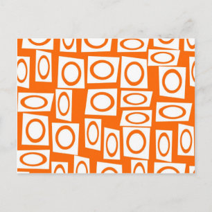 Orange and White Fun Circle Square Pattern Postcard