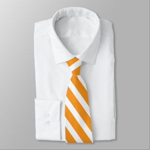 Orange and White Geometric Diagonal Stripes Tie