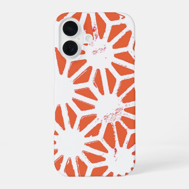 Orange and white geometric pattern iPhone 16 case (Back)