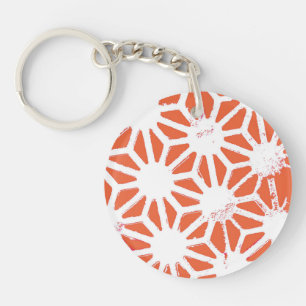 Orange and white geometric pattern keychain