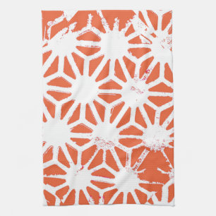 Orange and white geometric pattern kitchen towel