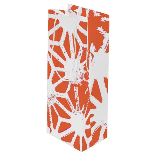 Orange and white geometric pattern wine gift bag (Front Angled)