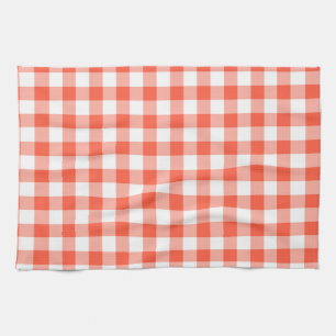 Orange And White Gingham Check Pattern Kitchen Towel