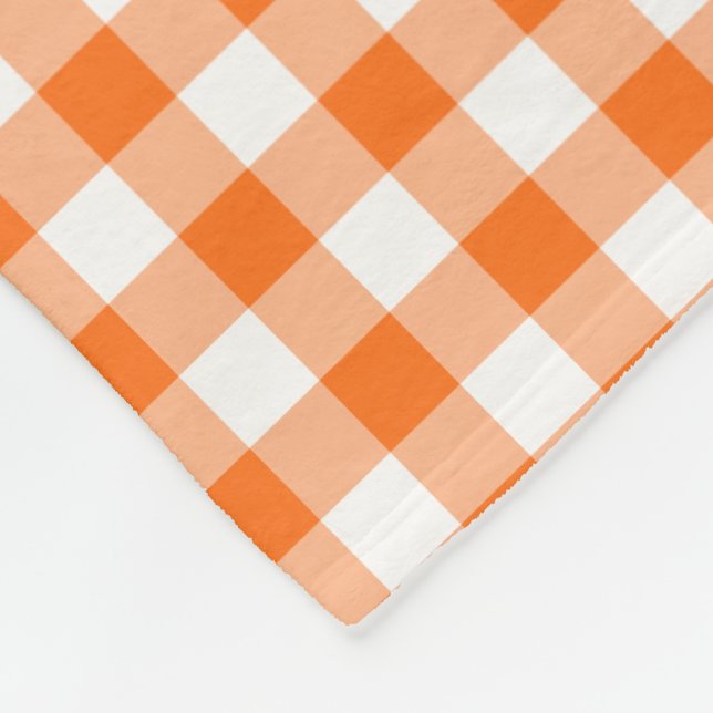 Orange and White Gingham Checked Pattern Fleece Blanket (Corner)