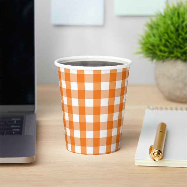 Orange and White Gingham Chequered Halloween  Paper Cups (Insitu)