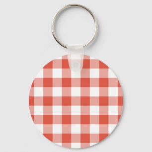 Orange and White Gingham Pattern Keychain
