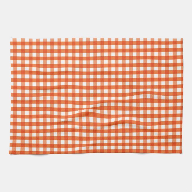 Orange and White Gingham Pattern Kitchen Towel (Horizontal)