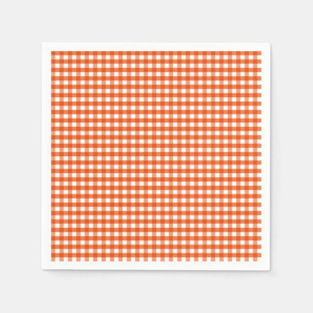 Orange and White Gingham Pattern Napkin (Front)
