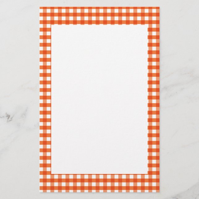 Orange and White Gingham Pattern Stationery (Front)