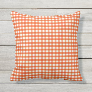 Orange and White Gingham Pattern Throw Pillow