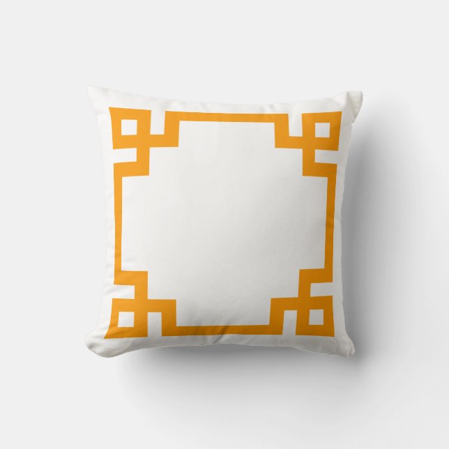 Orange and White Greek Key Border Throw Pillow (Front)