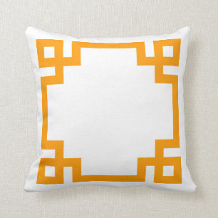 Orange and White Greek Key Border Throw Pillow