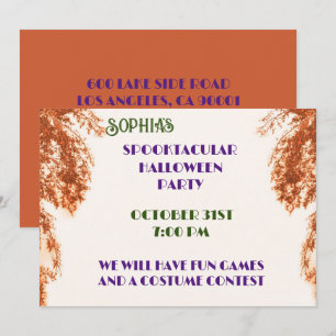 Orange and White Halloween Gothic Tree  Invitation