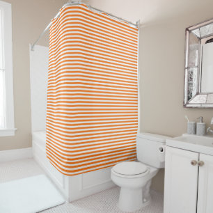 Orange and White Horizontal Striped Shower Curtain