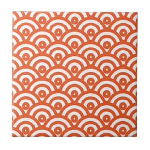 Orange and White Japanese Waves Abstract Pattern Tile