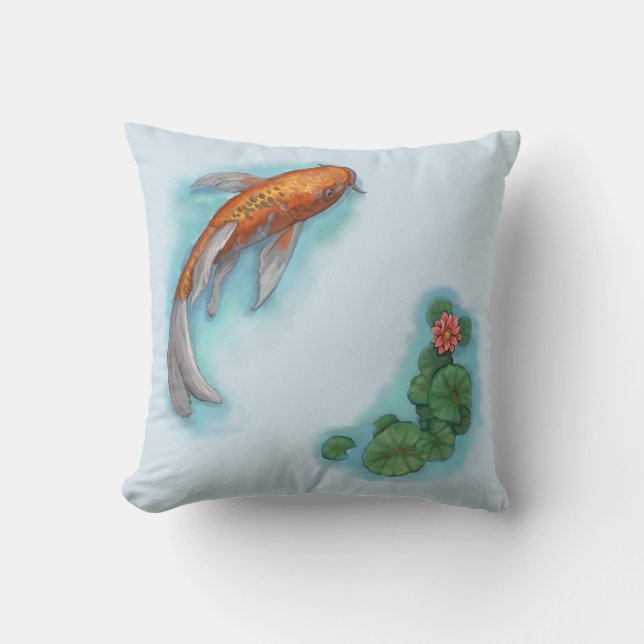 Orange and White Koi Fish Throw Pillow (Front)
