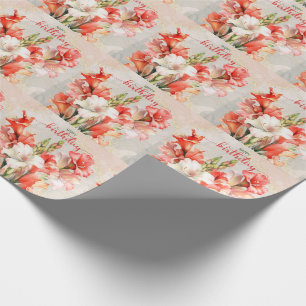 Orange and White Lilies Happy Birthday Wrapping Paper