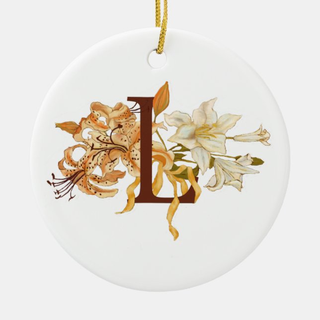 Orange and White Lilies, Letter L Ceramic Ornament (Front)