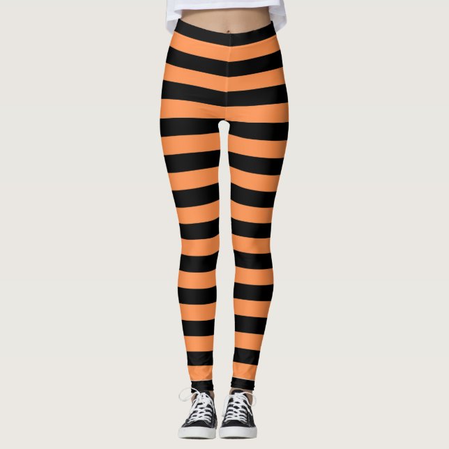 Orange and White lines Pattern, Tiger Leggings (Front)