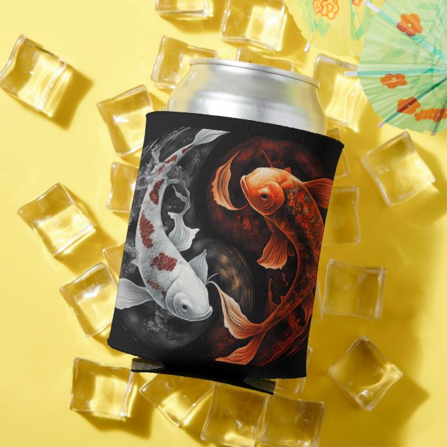 Orange And White Lucky Koi Fish Japan Art Can Cooler (In Situ Summer)