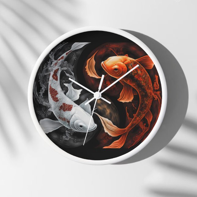 Orange And White Lucky Koi Fish Japan Art Clock (Creator Uploaded)