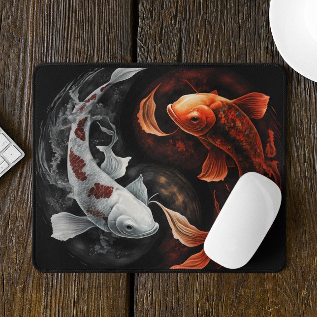 Orange And White Lucky Koi Fish Japan Art Mouse Pad (Creator Uploaded)