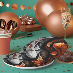 Orange And White Lucky Koi Fish Japan Art Paper Plate