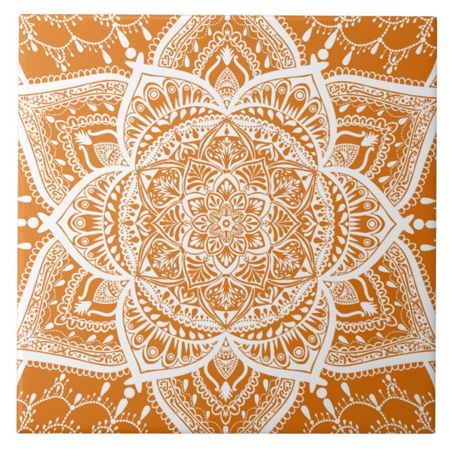Orange and White Mandala - Loergann in Pumpkin Tile (Front)