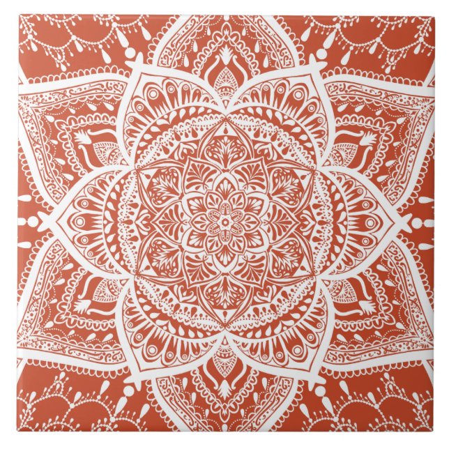 Orange and White Mandala - Loergann in Terracotta Tile (Front)