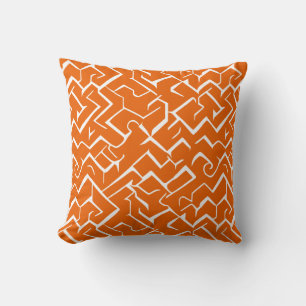 Orange and White Meander Pattern Modern Maze Throw Pillow
