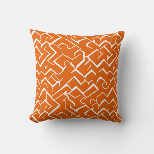 Orange and White Meander Pattern | Modern Maze Throw Pillow (Front)
