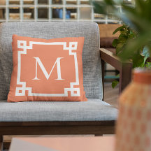 Orange and White Monogram Greek Key Border