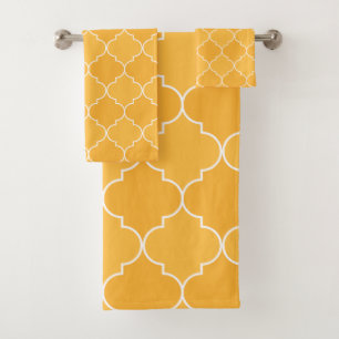 Orange and White Moroccan Trellis Quatrefoil Bath Towel Set