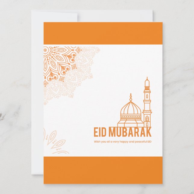 Orange and white mosque design Eid greetings (Front)