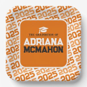 Orange and White Personalized Graduation Paper Plate