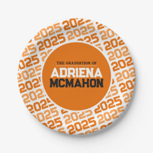 Orange and White Personalized Graduation Paper Plate