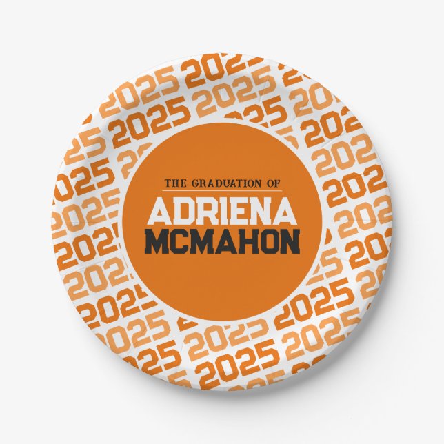 Orange and White Personalized Graduation Paper Plate (Front)