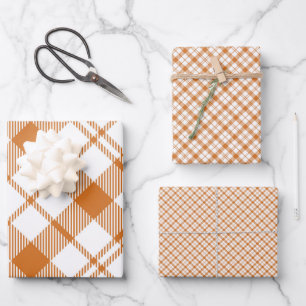 Orange and White Plaid Wrapping Paper Sheets