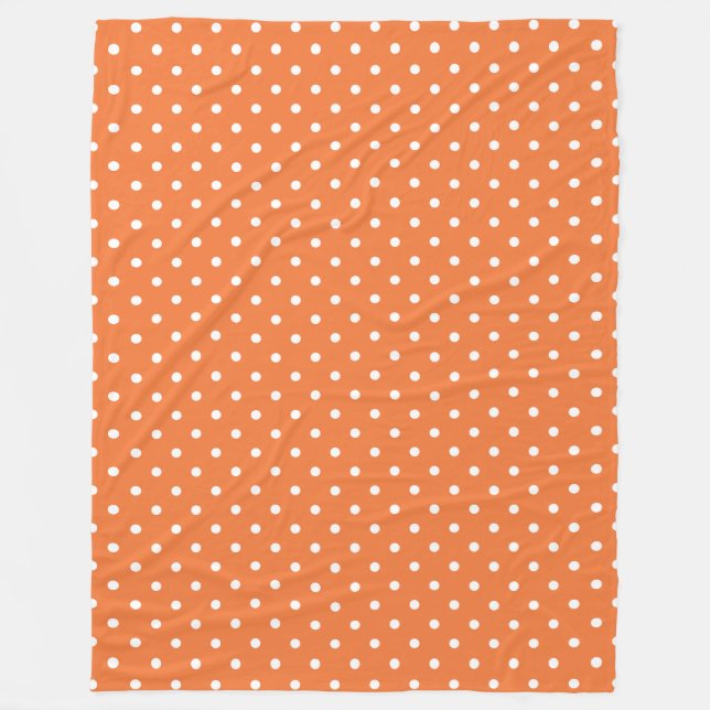 Orange and White Polka Dot Fleece Blanket (Front)