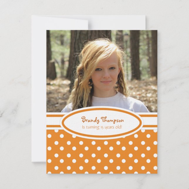 Orange and White Polka Dot Party Invitation (Front)