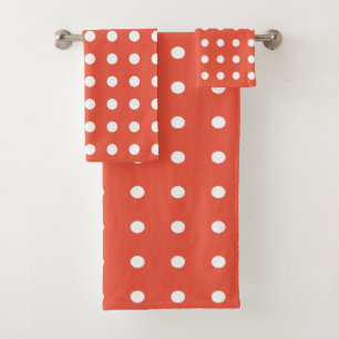 Orange and White Polka Dots Bath Towel Set