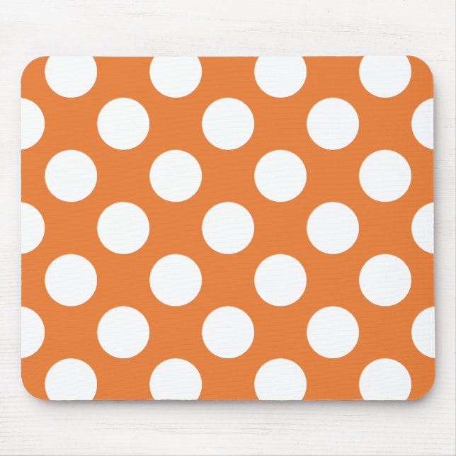 Orange and White Polka Dots Mouse Pad (Front)
