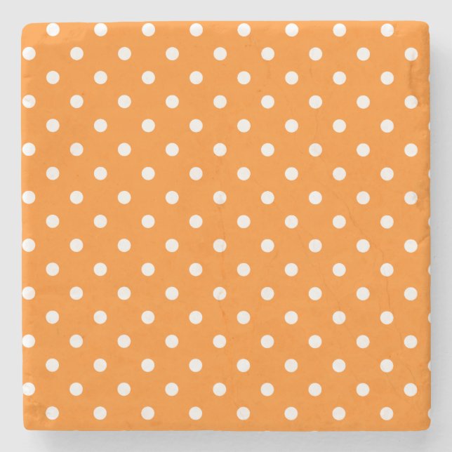 Orange and White Polka Dots Square Coaster (Front)