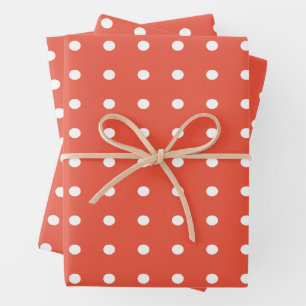 Orange and White Polka Dots Wrapping Paper Sheet