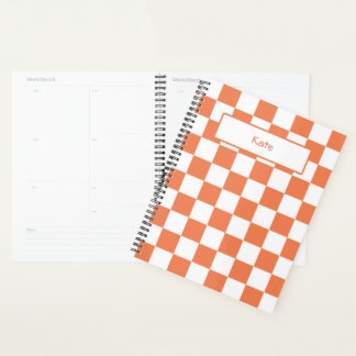 Orange and White Preppy Chess Pattern  Planner