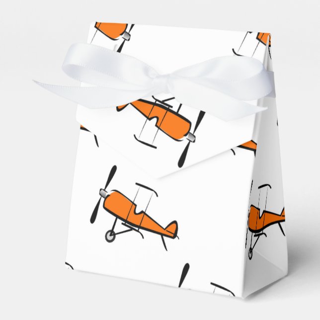 Orange and White Prop Biplane; Small Plane Favor Box (Front Side)