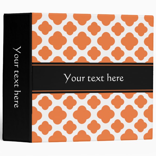 Orange and White Quatrefoil Pattern Binder (Front/Spine)