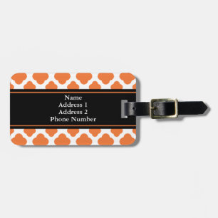 Orange and White Quatrefoil Pattern Luggage Tag