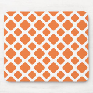 Orange and White Quatrefoil Pattern Mouse Pad