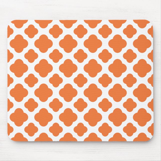 Orange and White Quatrefoil Pattern Mouse Pad (Front)